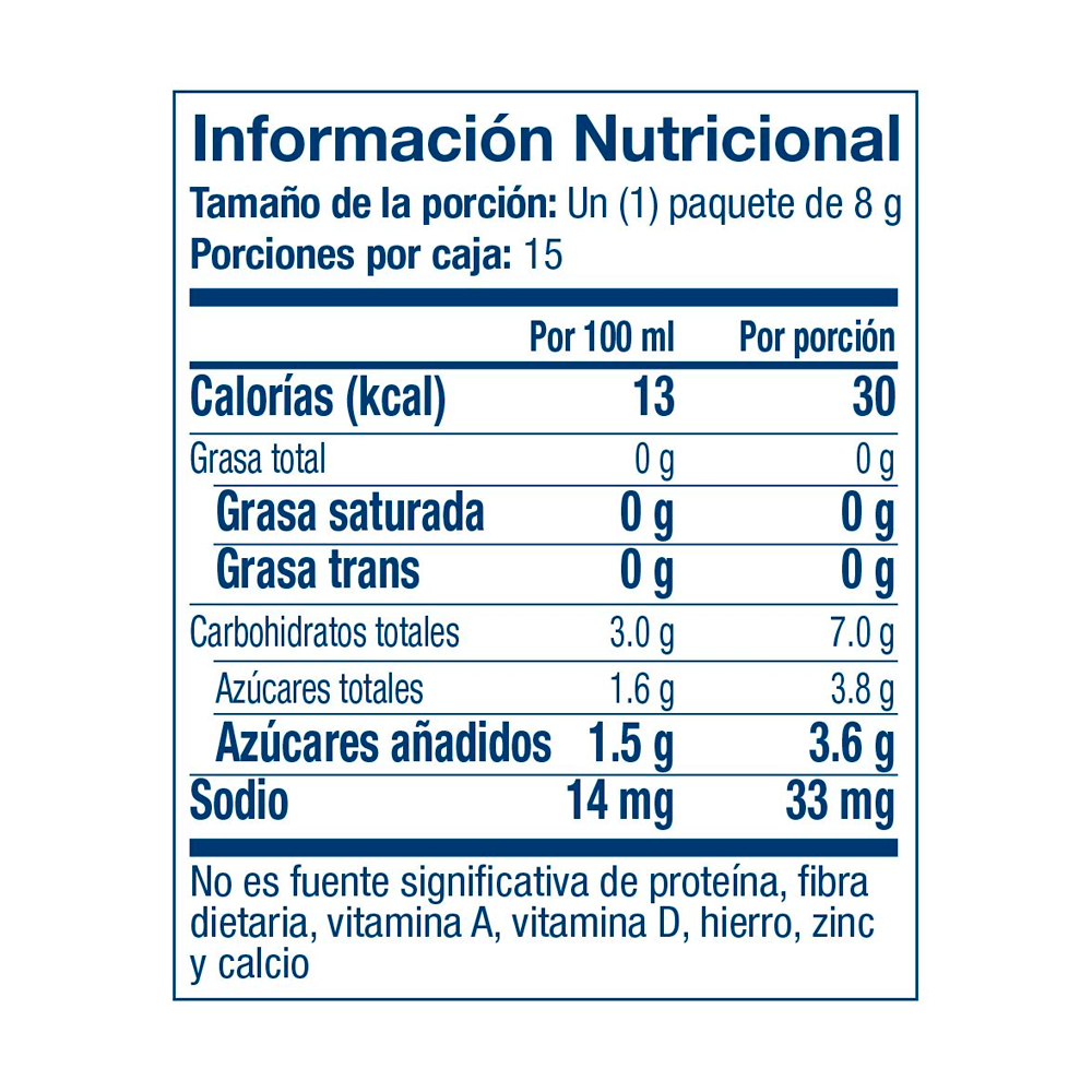 Información nutricional Rio Vida Stix 4 Life