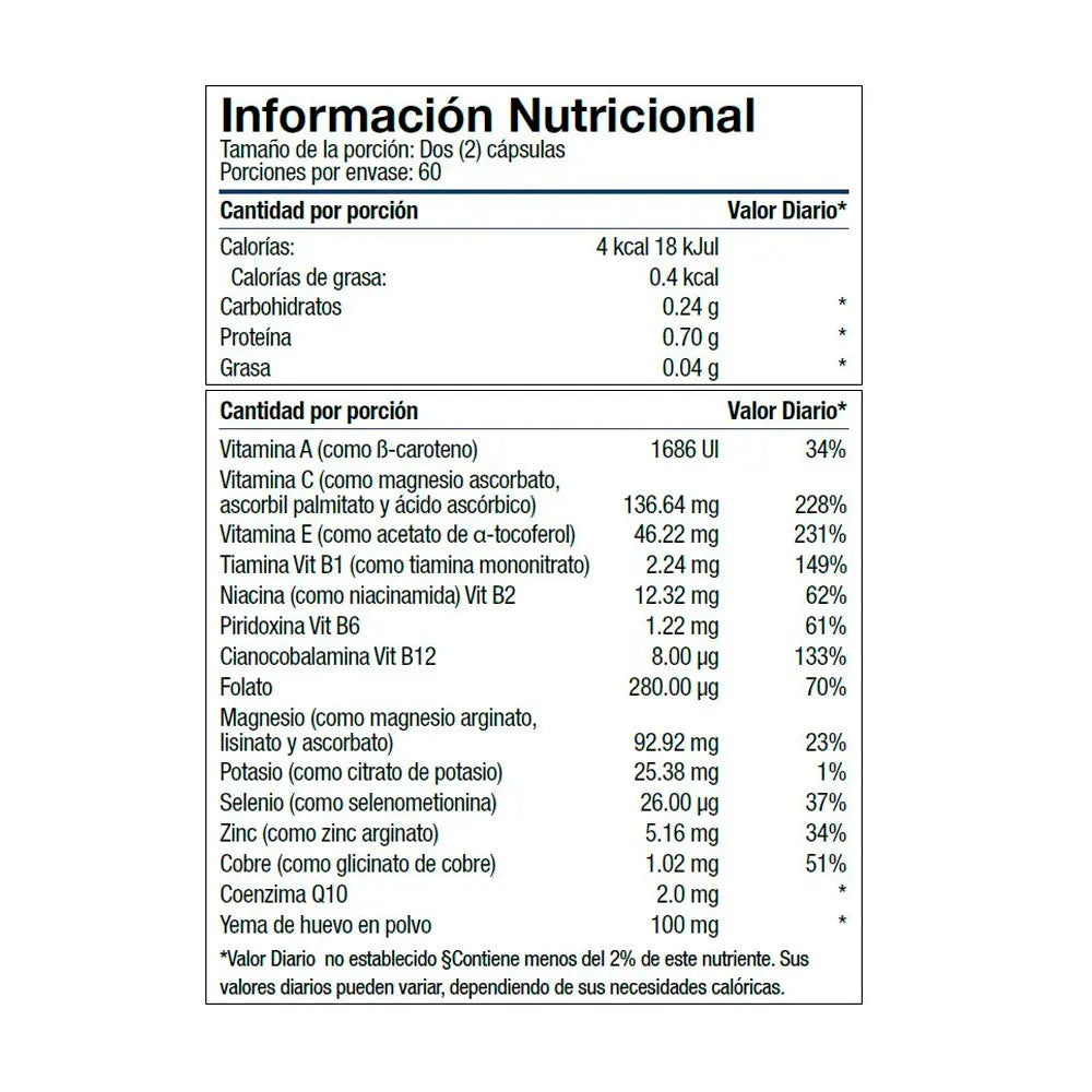 Información Nutricional 4Life Transfer Factor BCV+