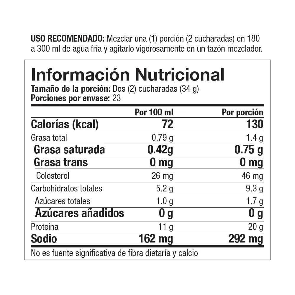 Información Nutricional Proteína Pro-TF® 4life Vainilla