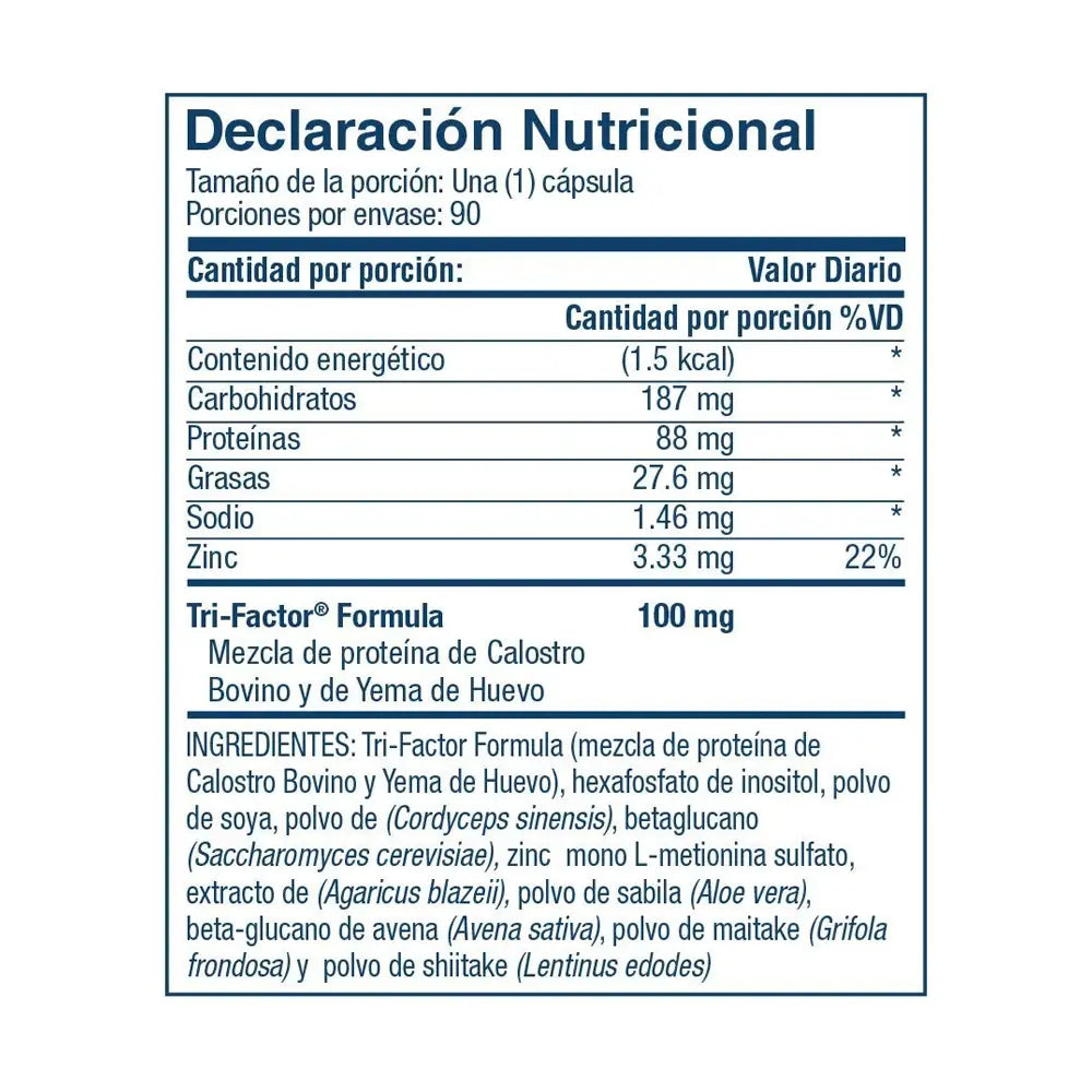 Información Nutricional 4Life Transfer Factor Plus Tri-Factor Formula