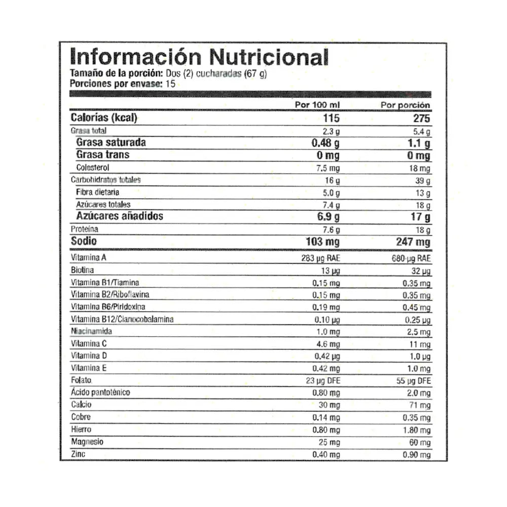 Información Nutricional NutraStart™
